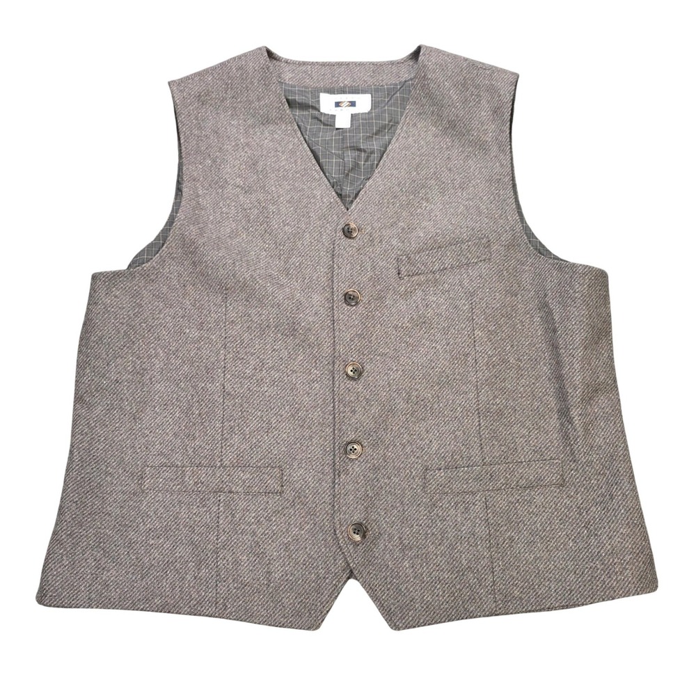 Joseph Abboud Wool Blend Button Front Dress Vest Men's XXL Brown Herringbone